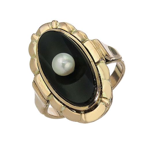 Ring Onyx Perle 333er Roségold Antik ca. 1930-40