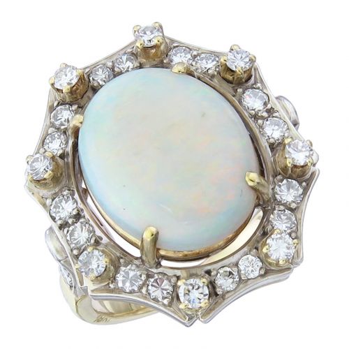 Ring Opal Brillanten 750er Weiß- und Gelbgold  ca. 1950-1960