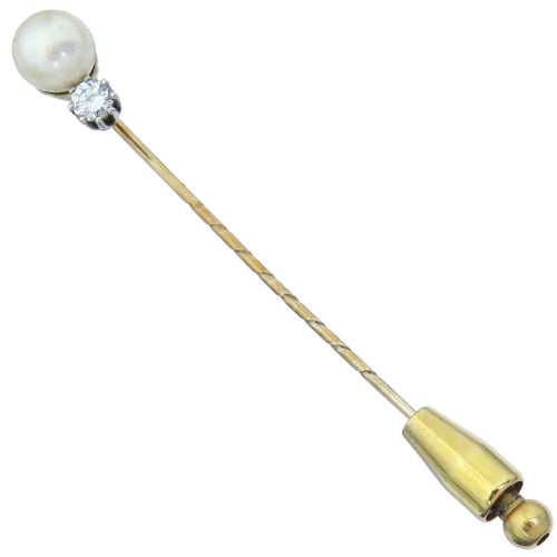 Krawatten Nadel / Brosche Perle Brillant 585er Weiß- und Gelbgold  