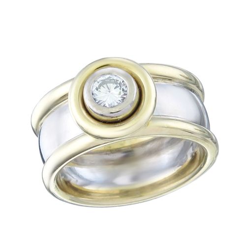 Solitär Ring Brillant 750er Weiß- und Gelbgold  