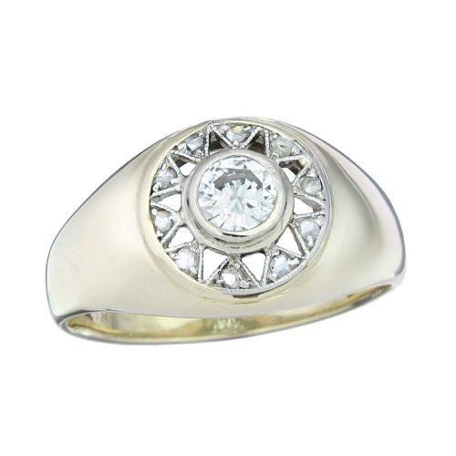 Ring Brillant und Diamanten 585er Weiß- und Gelbgold  