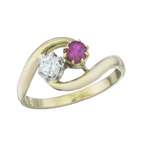 Ring TOI et MOI Cushion-Cut Diamant Rubin 750er Gelbgold  