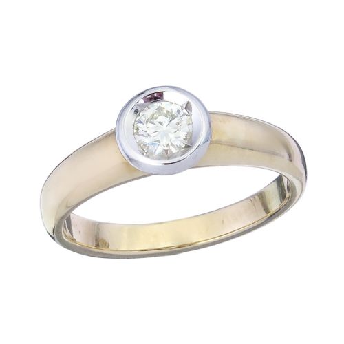 Solitär Ring Brillant 585er Weiß- und Gelbgold  