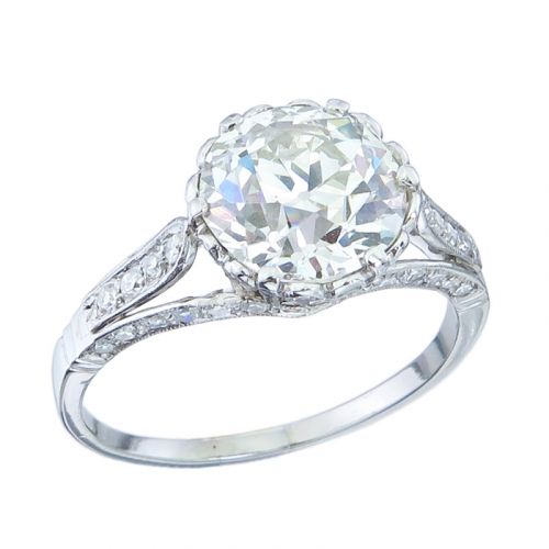 Ring Altschliff Diamant 2,45 Carat Platin Art Deko HRD Zertifikat